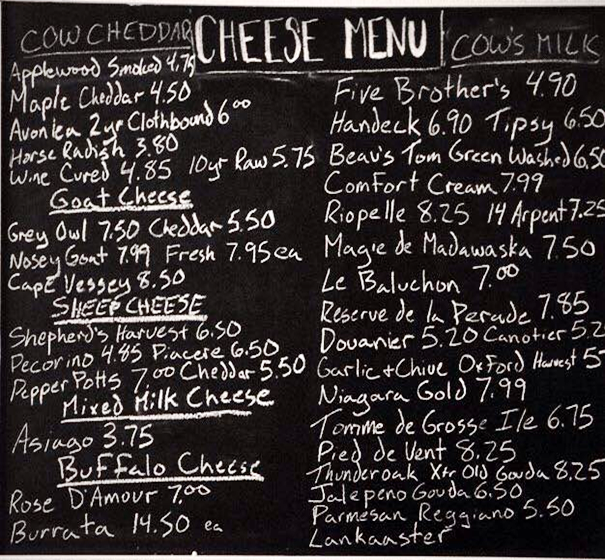 cheese menu 